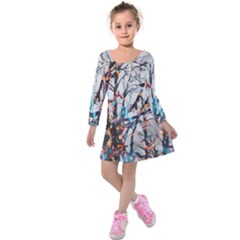 Forest Abstract Artwork Colorful Kids  Long Sleeve Velvet Dress