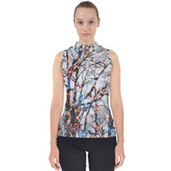 Forest Abstract Artwork Colorful Mock Neck Shell Top by Pakrebo