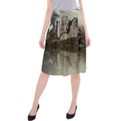 Sea Fortress Lake Reflection Sky Midi Beach Skirt by Pakrebo