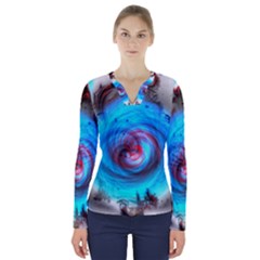 Abstract Kaleidoscope Pattern V-neck Long Sleeve Top by Pakrebo