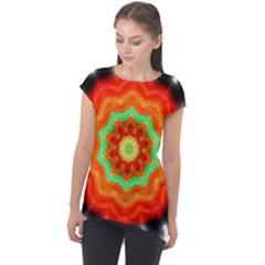 Abstract Kaleidoscope Colored Cap Sleeve High Low Top