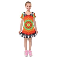 Abstract Kaleidoscope Colored Kids  Short Sleeve Velvet Dress by Pakrebo