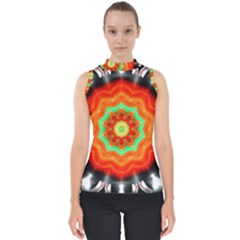 Abstract Kaleidoscope Colored Mock Neck Shell Top by Pakrebo