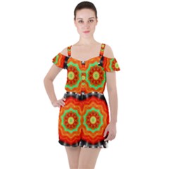 Abstract Kaleidoscope Colored Ruffle Cut Out Chiffon Playsuit by Pakrebo