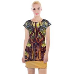 Tree Monster Maestro Landscape Cap Sleeve Bodycon Dress