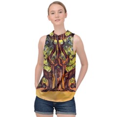 Tree Monster Maestro Landscape High Neck Satin Top