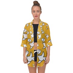 Whistling Sparrow - On Yellow - By Larenard Open Front Chiffon Kimono by LaRenard