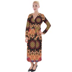 Abstract Kaleidoscope Design Velvet Maxi Wrap Dress