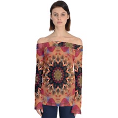 Abstract Kaleidoscope Design Off Shoulder Long Sleeve Top