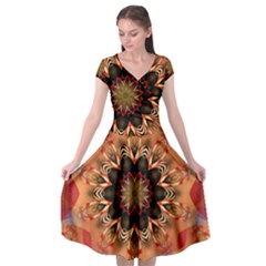 Abstract Kaleidoscope Design Cap Sleeve Wrap Front Dress