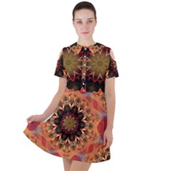 Abstract Kaleidoscope Design Short Sleeve Shoulder Cut Out Dress 