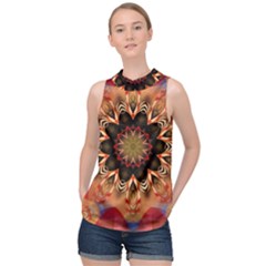 Abstract Kaleidoscope Design High Neck Satin Top