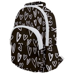 White Hearts - Black Background Rounded Multi Pocket Backpack by alllovelyideas