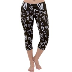 White Hearts - Black Background Capri Yoga Leggings by alllovelyideas