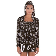 White Hearts - Black Background Long Sleeve Hooded T-shirt by alllovelyideas