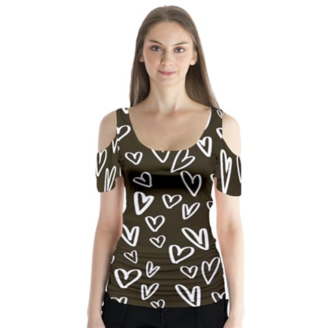 White Hearts - Black Background Butterfly Sleeve Cutout Tee  by alllovelyideas