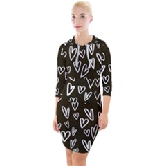 White Hearts - Black Background Quarter Sleeve Hood Bodycon Dress by alllovelyideas