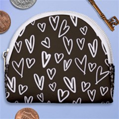 White Hearts - Black Background Horseshoe Style Canvas Pouch by alllovelyideas