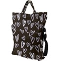 white hearts - black background Fold Over Handle Tote Bag View2