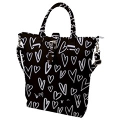 White Hearts - Black Background Buckle Top Tote Bag by alllovelyideas