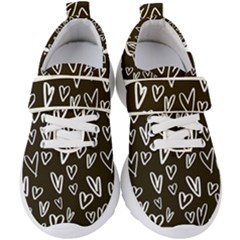 White Hearts - Black Background Kids  Velcro Strap Shoes by alllovelyideas