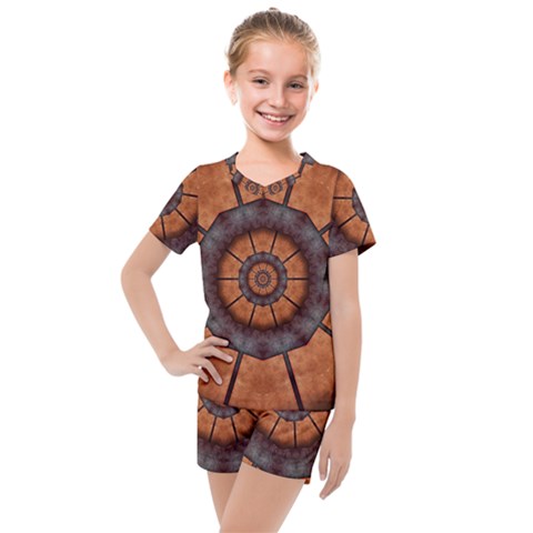 Abstract Kaleidoscope Texture Kids  Mesh Tee And Shorts Set by Pakrebo