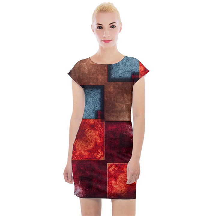 Abstract Depth Structure 3d Cap Sleeve Bodycon Dress