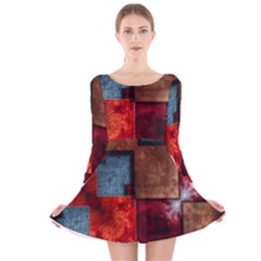 Abstract Depth Structure 3d Long Sleeve Velvet Skater Dress by Pakrebo