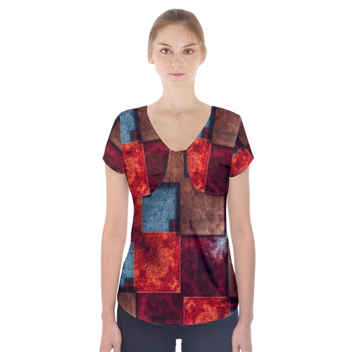 Abstract Depth Structure 3d Short Sleeve Front Detail Top