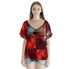 Abstract Depth Structure 3d V-neck Flutter Sleeve Top by Pakrebo