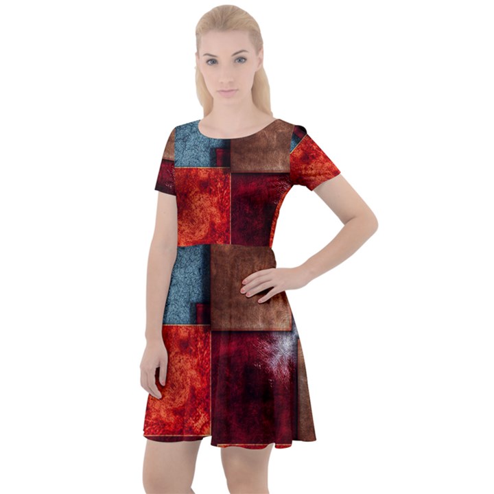 Abstract Depth Structure 3d Cap Sleeve Velour Dress 