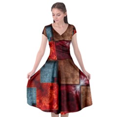 Abstract Depth Structure 3d Cap Sleeve Wrap Front Dress