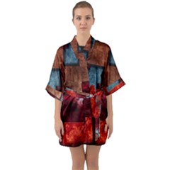 Abstract Depth Structure 3d Quarter Sleeve Kimono Robe by Pakrebo