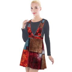 Abstract Depth Structure 3d Plunge Pinafore Velour Dress