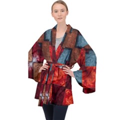 Abstract Depth Structure 3d Velvet Kimono Robe