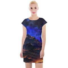 Landscape Sci Fi Alien World Cap Sleeve Bodycon Dress