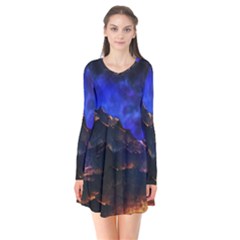 Landscape Sci Fi Alien World Long Sleeve V-neck Flare Dress by Pakrebo