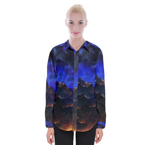 Landscape Sci Fi Alien World Womens Long Sleeve Shirt by Pakrebo