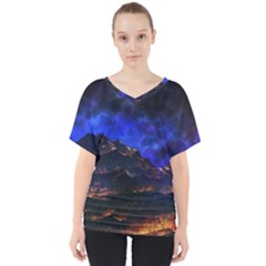 Landscape Sci Fi Alien World V-neck Dolman Drape Top by Pakrebo