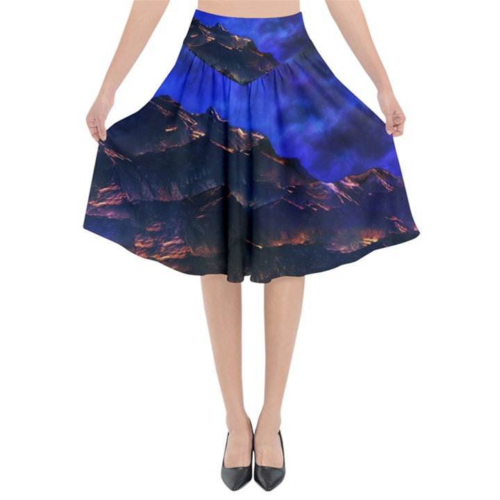 Landscape Sci Fi Alien World Flared Midi Skirt