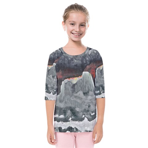 Mountains Scene Landscape Kids  Quarter Sleeve Raglan Tee by Pakrebo