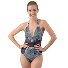 Mountains Scene Landscape Halter Cut-out One Piece Swimsuit by Pakrebo