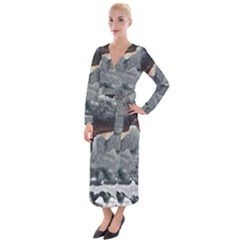 Mountains Scene Landscape Velvet Maxi Wrap Dress