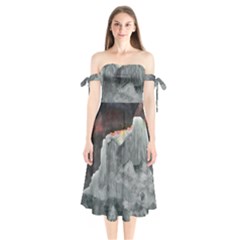 Mountains Scene Landscape Shoulder Tie Bardot Midi Dress by Pakrebo