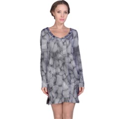 Soft Gray Stone Pattern Texture Design Long Sleeve Nightdress by dflcprintsclothing