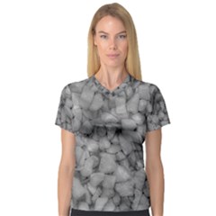 Soft Gray Stone Pattern Texture Design V-neck Sport Mesh Tee