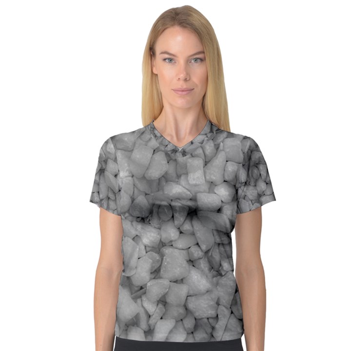 Soft Gray Stone Pattern Texture Design V-Neck Sport Mesh Tee