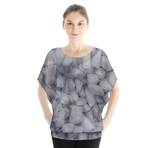 Soft Gray Stone Pattern Texture Design Batwing Chiffon Blouse by dflcprintsclothing