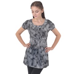 Soft Gray Stone Pattern Texture Design Puff Sleeve Tunic Top by dflcprintsclothing