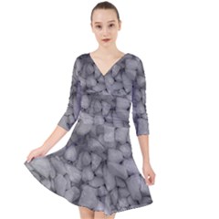 Soft Gray Stone Pattern Texture Design Quarter Sleeve Front Wrap Dress by dflcprintsclothing